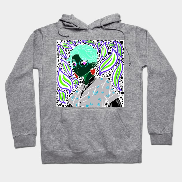 dark witch in green glasses in boho style pattern ecopop Hoodie by jorge_lebeau